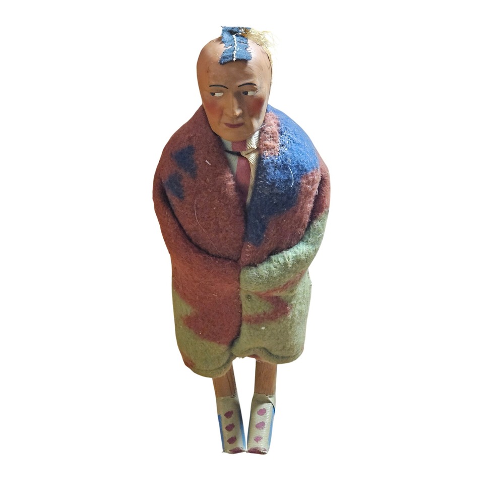 Vintage Skookum Native American Doll 12" Blanket Wrapped‎ Wood Southwestern